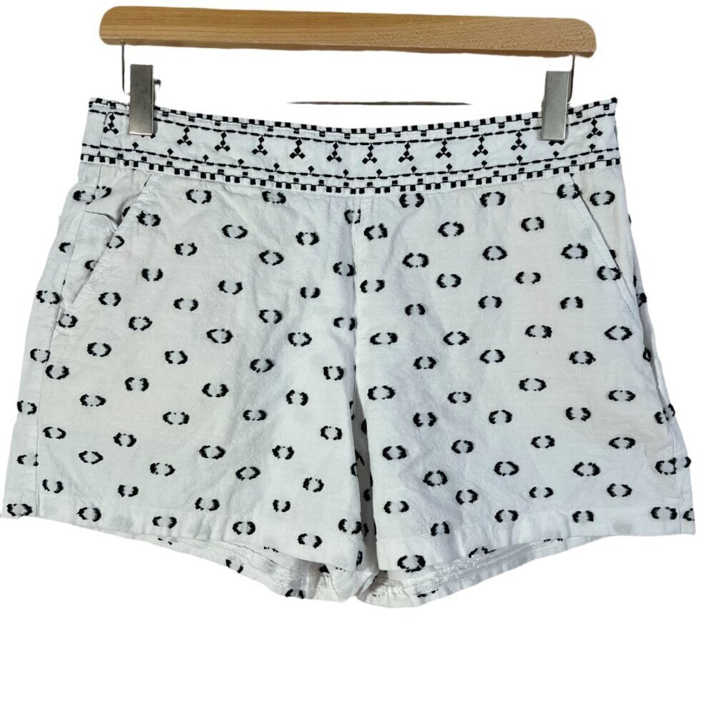 Anthropologie Hei Hei White Black Embroidered Dots Cotton Shorts Size 6